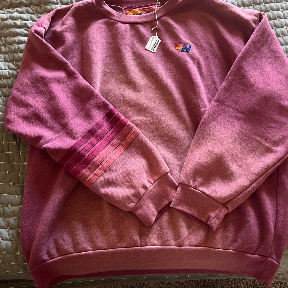 Aviator Nation Rugby stitch relaxed crew sweatshirt